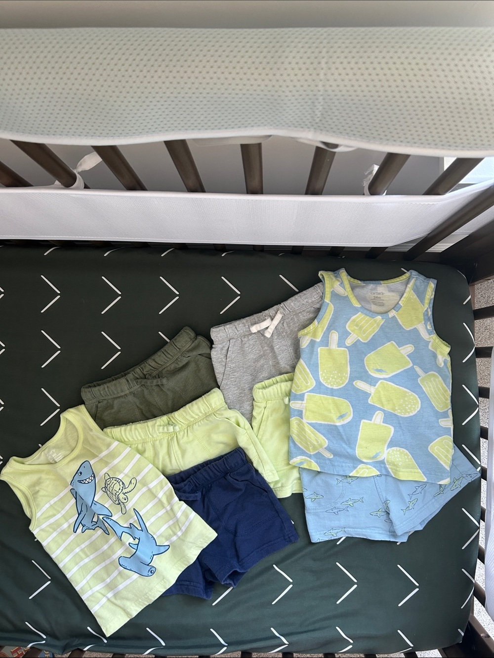 Carter's Light Green, Blue & Gray Kids Tank and Shorts Set